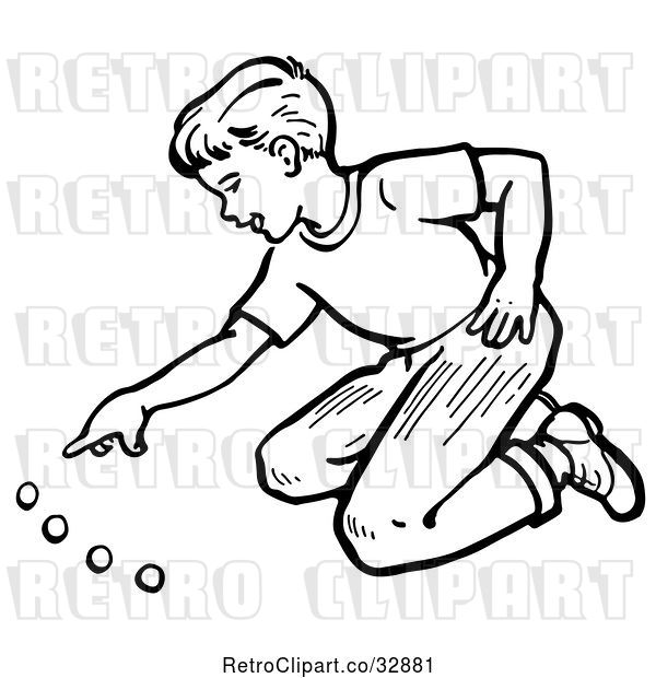 Vector Clip Art of Retro Boy Playing with Marbles in