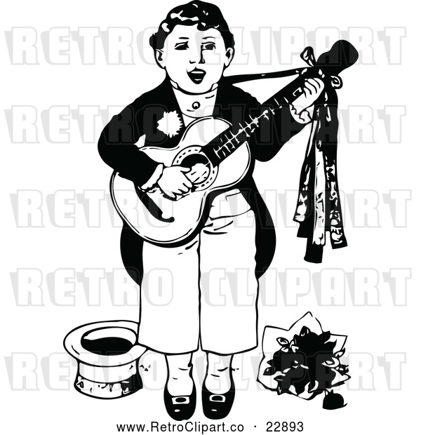 Vector Clip Art of Retro Boy Singing and Playing a Guitar