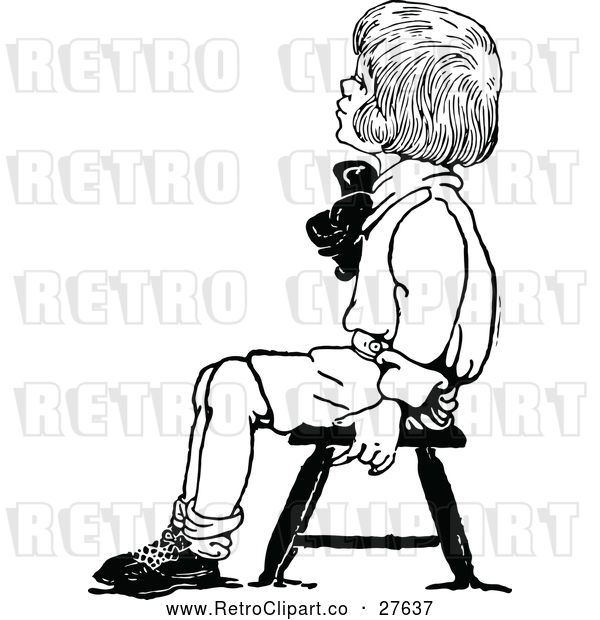 Vector Clip Art of Retro Boy Sitting on a Stool