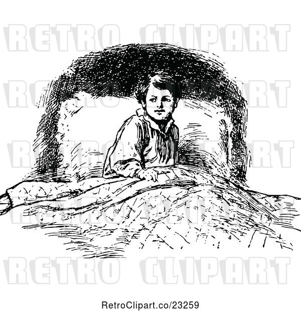 Vector Clip Art of Retro Boy Sitting up in Bed