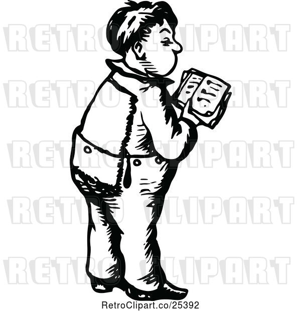 Vector Clip Art of Retro Boy Standing and Reading