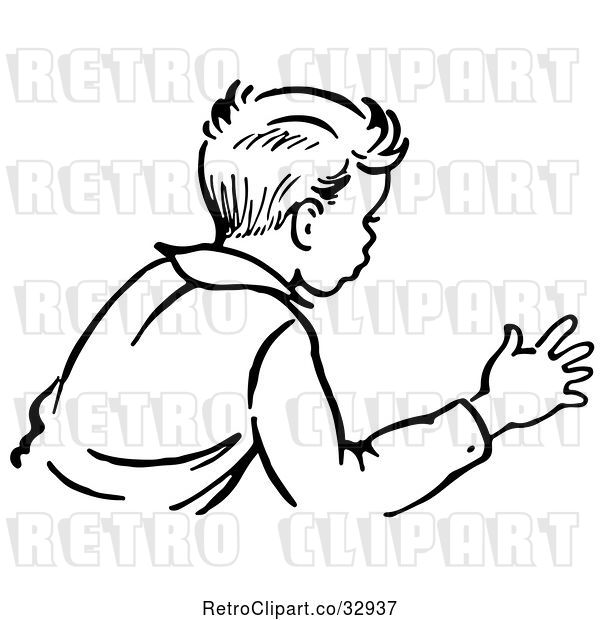 Vector Clip Art of Retro Boy Trying to Stop an Action in