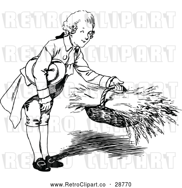 Vector Clip Art of Retro Boy with a Basket of Wheat
