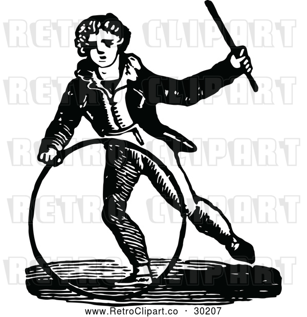 Vector Clip Art of Retro Boy with a Hoop and Wand