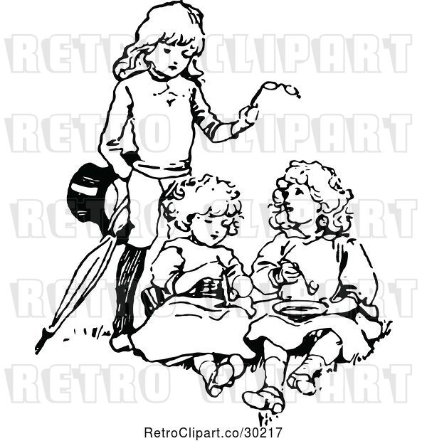 Vector Clip Art of Retro Boy with Two Girls and Glasses