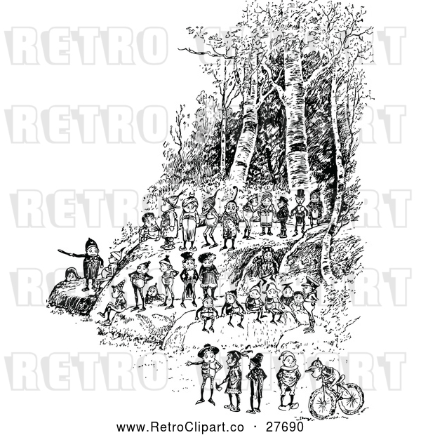 Vector Clip Art of Retro Boys Playing in the Woods