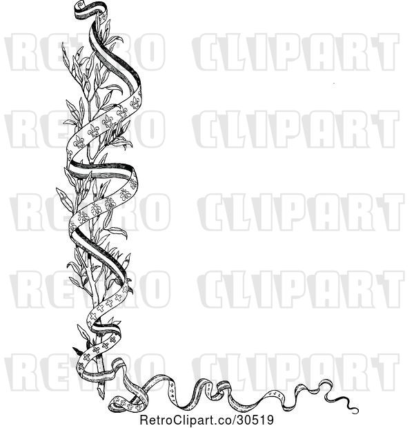 Vector Clip Art of Retro Branch and Ribbon Border