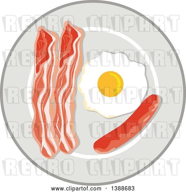 Vector Clip Art of Retro Breakfast Plate with an Egg, Bacon and Sausage