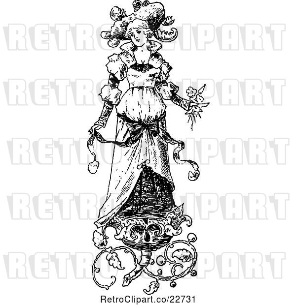 Vector Clip Art of Retro Bride with Floral Designs