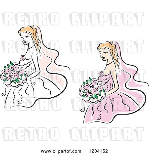 Vector Clip Art of Retro Brides and Bouquets 2