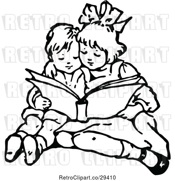 Vector Clip Art of Retro Brother and Sister Reading