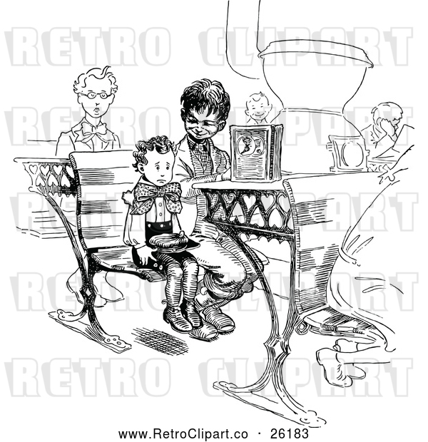 Vector Clip Art of Retro Brothers in a Class Room