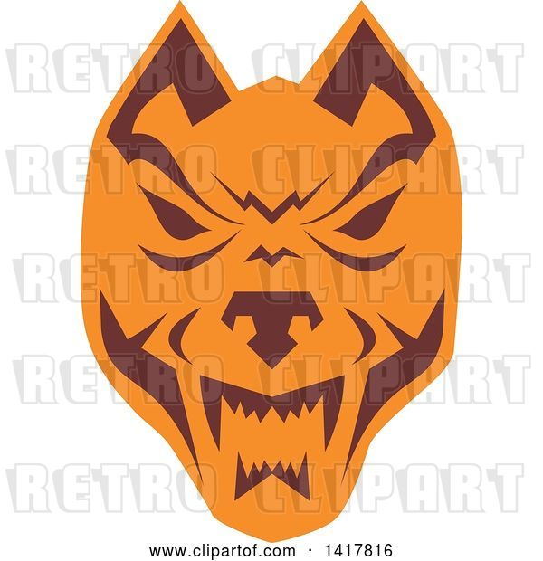 Vector Clip Art of Retro Brown and Orange Wolf Head