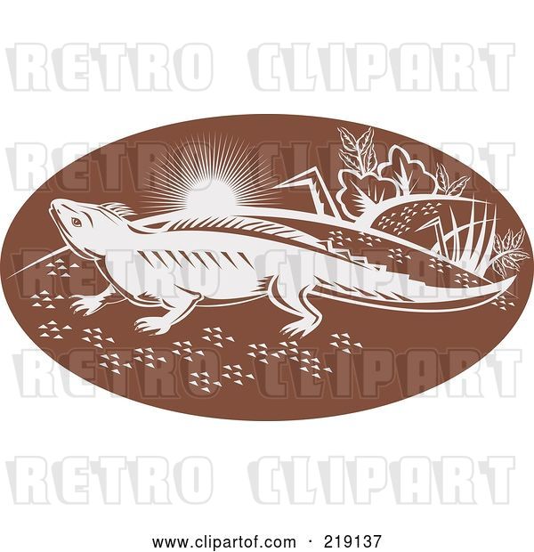 Vector Clip Art of Retro Brown and White Tuatara Lizard Logo