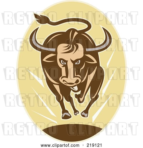 Vector Clip Art of Retro Brown and Yellow Charging Bull Logo