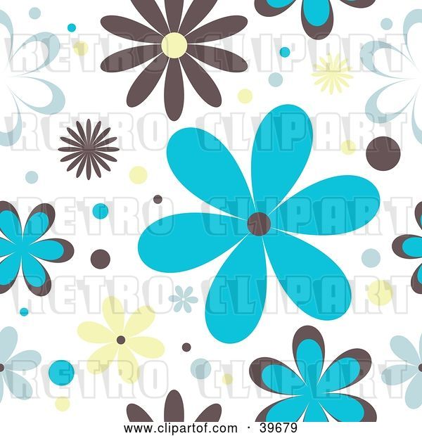 Vector Clip Art of Retro Brown, Blue and Yellow Floral Background on White