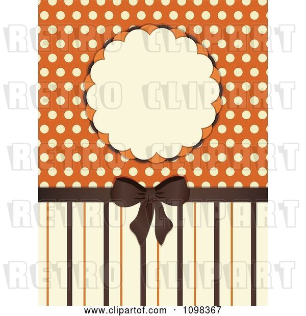Vector Clip Art of Retro Brown Bow with Orange and Beige Stripes a Frame and Polka Dots