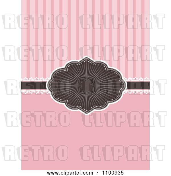 Vector Clip Art of Retro Brown Burst Frame and Ribbon Invitation with Lace over Solid Pink and Stripes