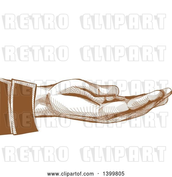 Vector Clip Art of Retro Brown Engraved Hand Held out