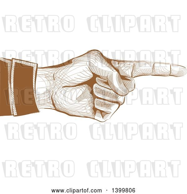 Vector Clip Art of Retro Brown Engraved Hand Pointing