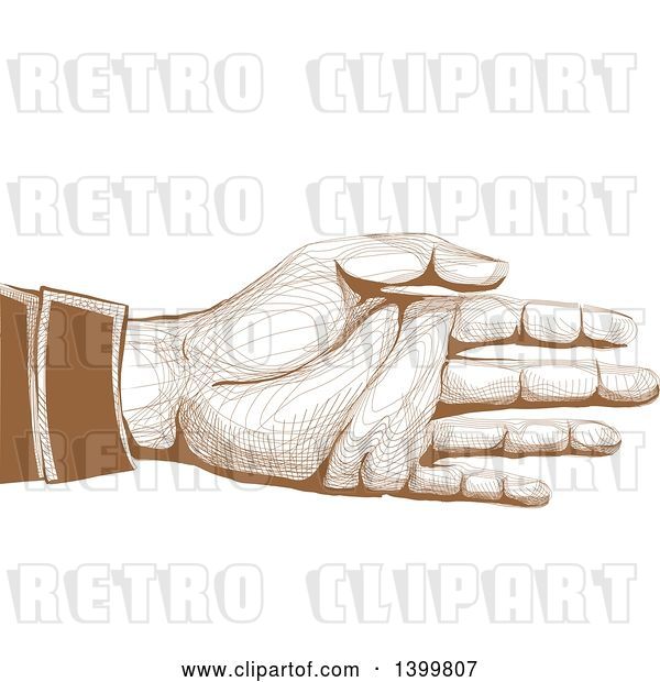 Vector Clip Art of Retro Brown Engraved Hand Reaching to Shake