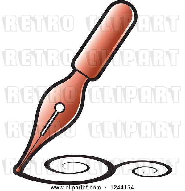 Vector Clip Art of Retro Brown Fountain Pen Nib Drawing Swirls