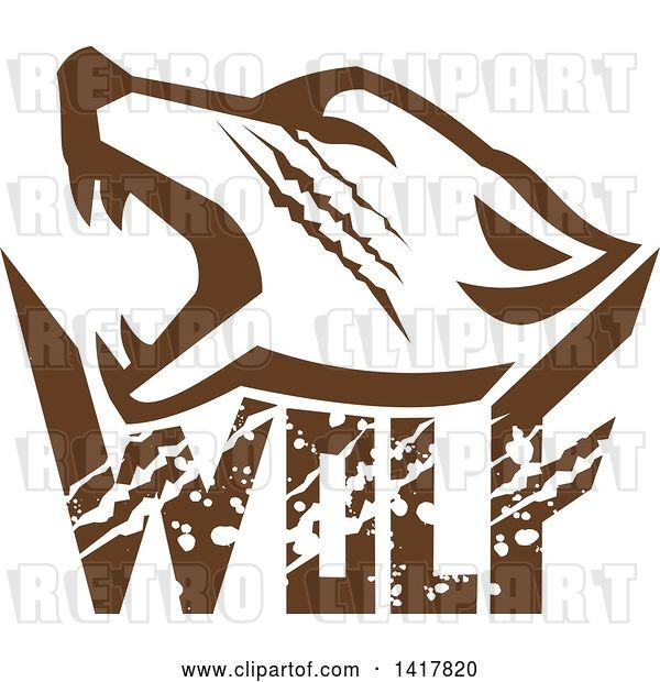 Vector Clip Art of Retro Brown Howling Wolf Head over Text