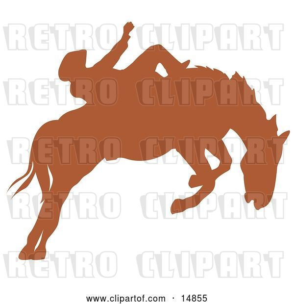 Vector Clip Art of Retro Brown Silhouette of a Cowboy Riding a Bucking Bronco in a Rodeo