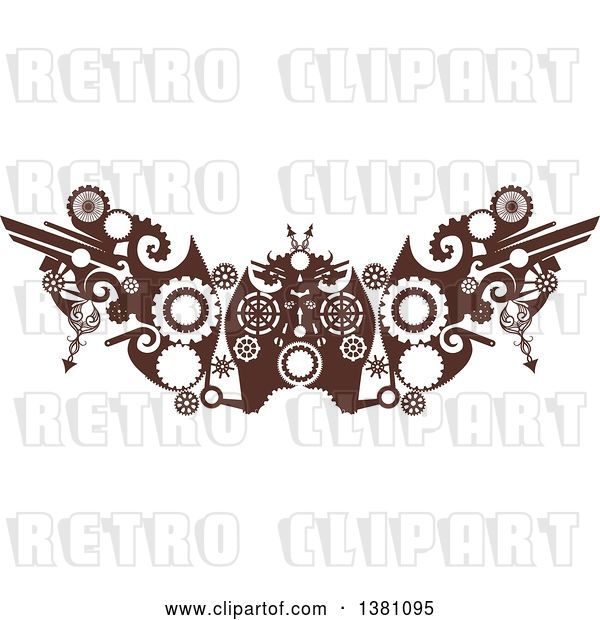 Vector Clip Art of Retro Brown Steampunk Border or Tattoo Design Element with Gears