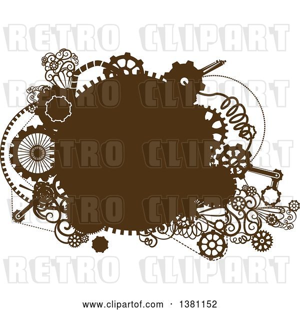 Vector Clip Art of Retro Brown Steampunk Frame with Gears