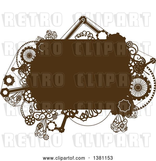 Vector Clip Art of Retro Brown Steampunk Frame with Gears