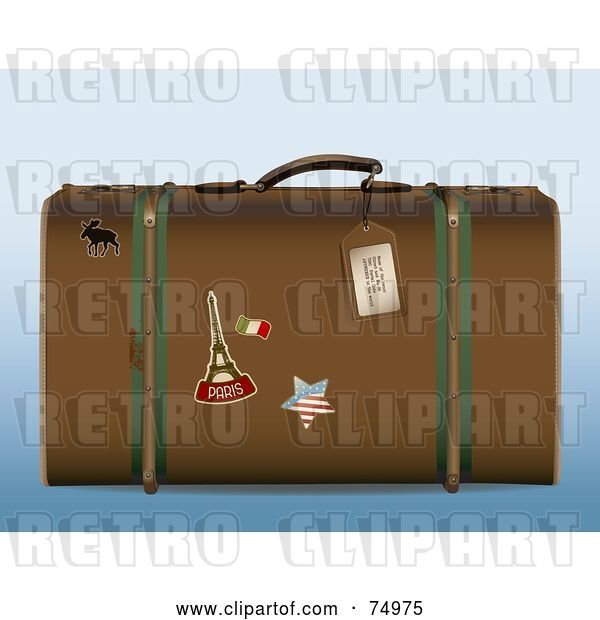 Vector Clip Art of Retro Brown Suitcase with Travel Stickers