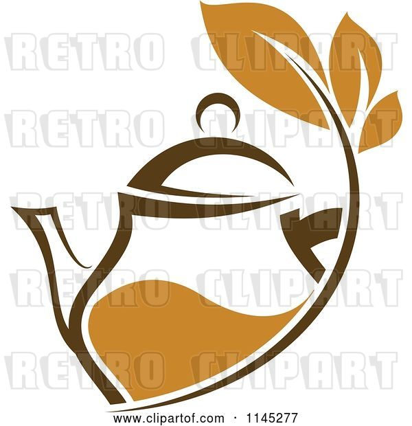 Vector Clip Art of Retro Brown Tea Pitcher with Leaves