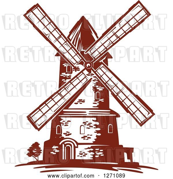 Vector Clip Art of Retro Brown Windmill 2