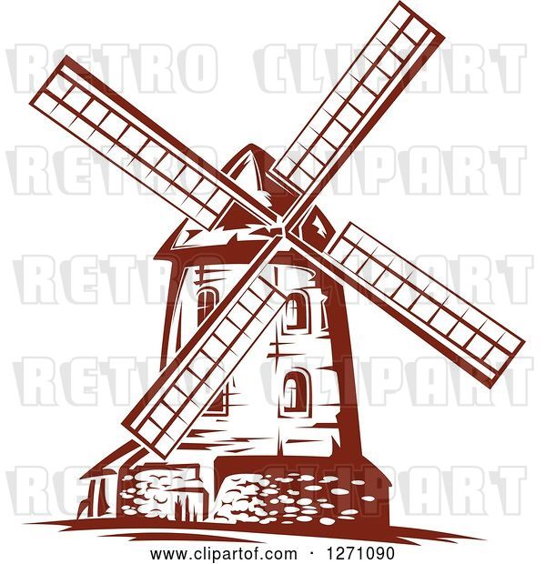 Vector Clip Art of Retro Brown Windmill 3
