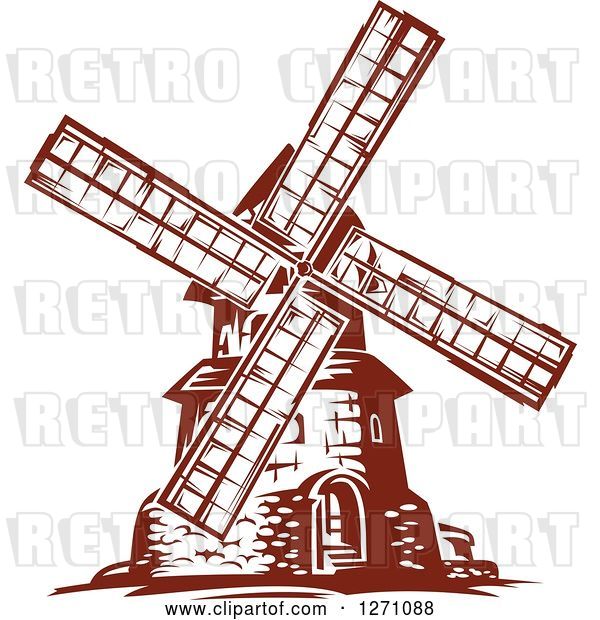 Vector Clip Art of Retro Brown Windmill