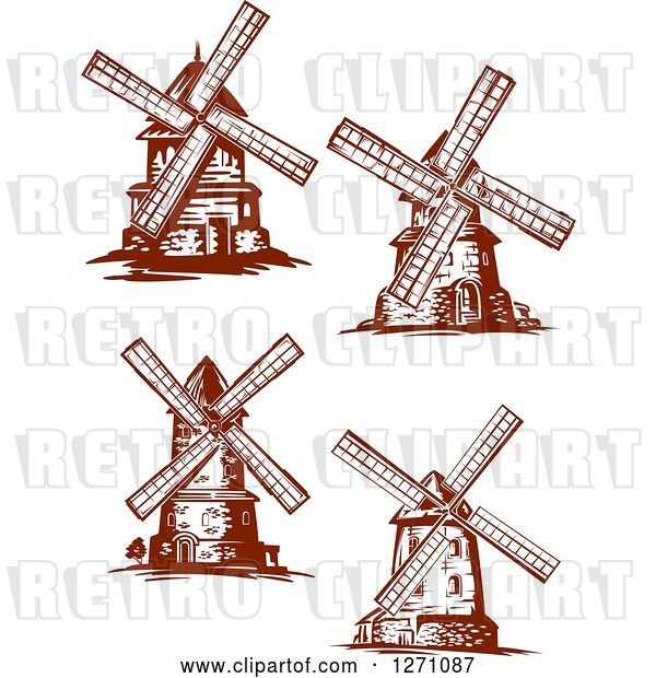 Vector Clip Art of Retro Brown Windmills