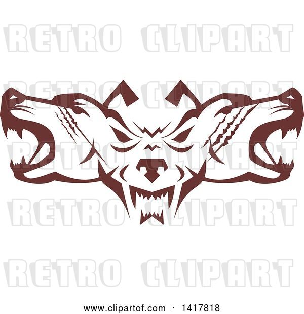 Vector Clip Art of Retro Brown Wolf Heads Facing Front and to the Sides