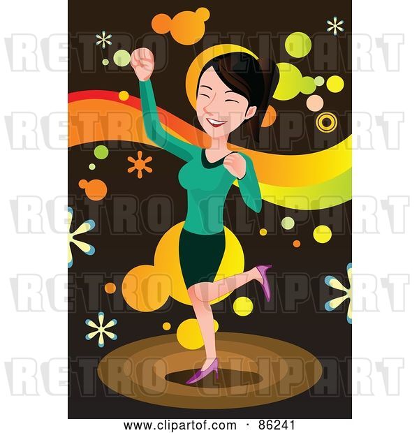 Vector Clip Art of Retro Brunette Busness Lady Doing a Happy Dance