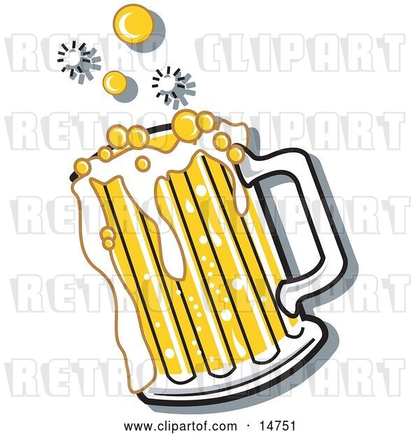 Vector Clip Art of Retro Bubbly and Frothy Mug of Beer Spilling over the Rim of a Mug