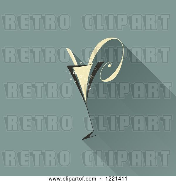 Vector Clip Art of Retro Bubbly Chapagne Glass on a Blue Background