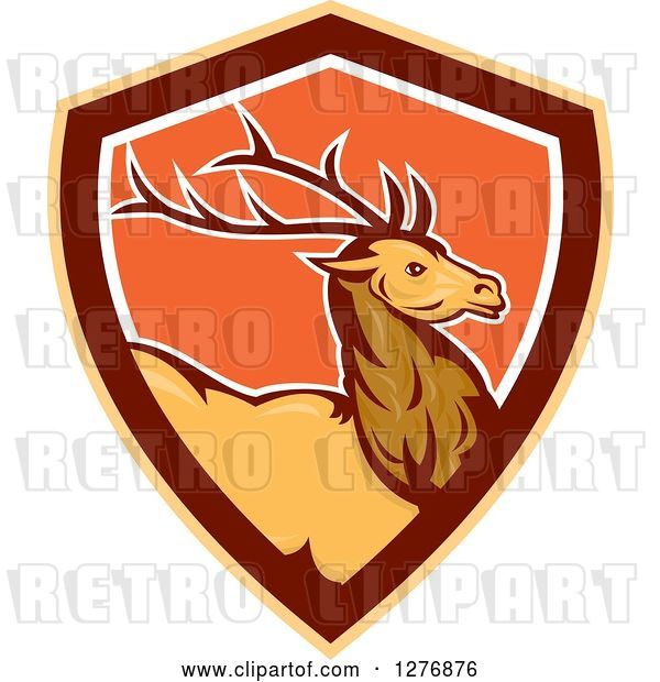 Vector Clip Art of Retro Buck Deer in a Brown Orange and White Shield
