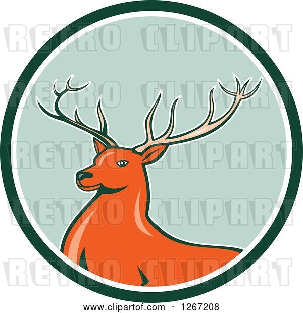 Vector Clip Art of Retro Buck Deer in a Green and White Circle