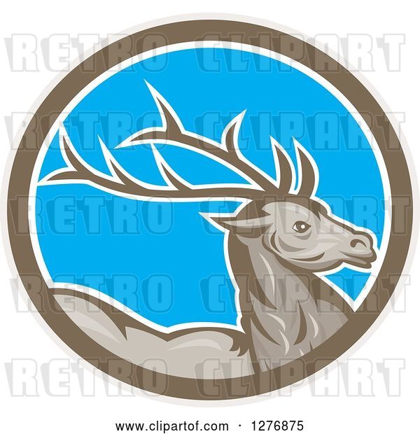 Vector Clip Art of Retro Buck Deer in a Taupe White and Blue Oval