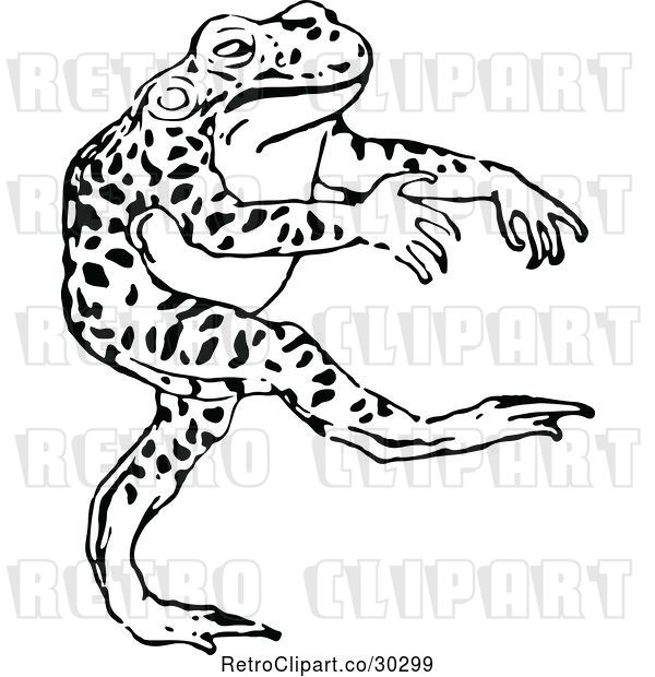 Vector Clip Art of Retro Bull Frog Walking