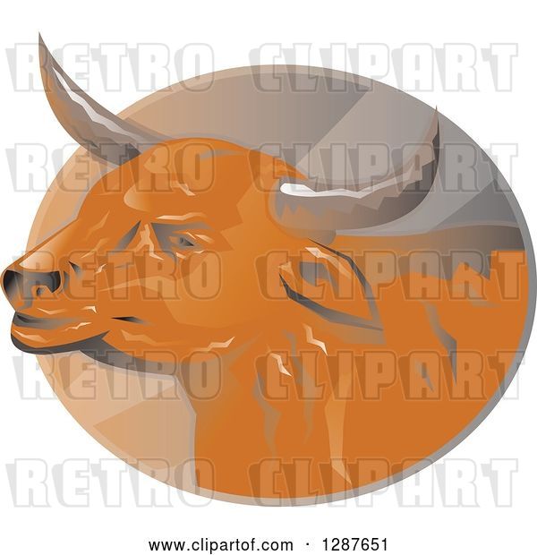 Vector Clip Art of Retro Bull Head in a Ray Oval