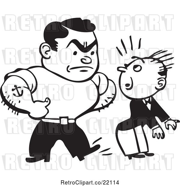 Vector Clip Art of Retro Bully Guy Kicking Another in the Butt