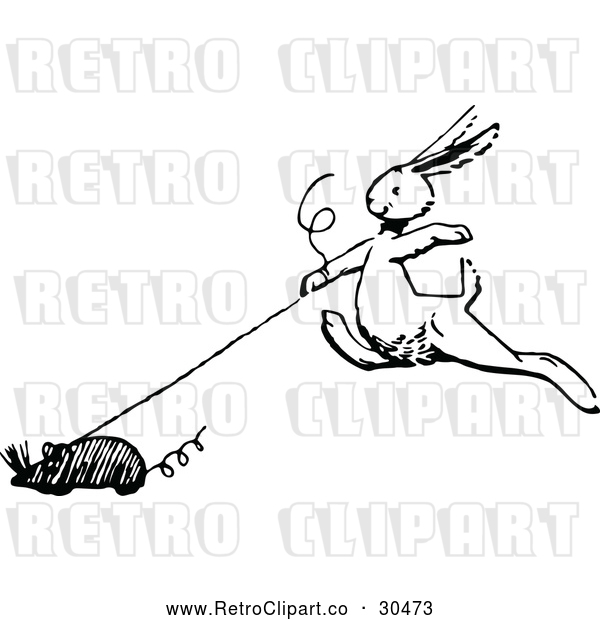 Vector Clip Art of Retro Bunny with a Toy Mouse