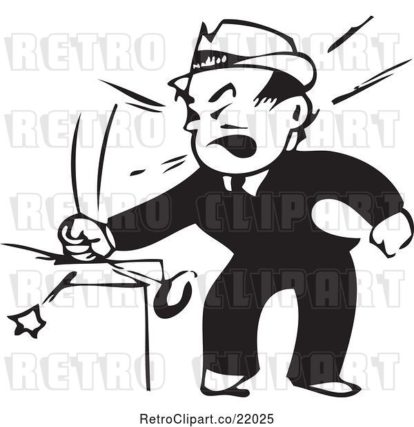 Vector Clip Art of Retro Business Man Banging His Fist