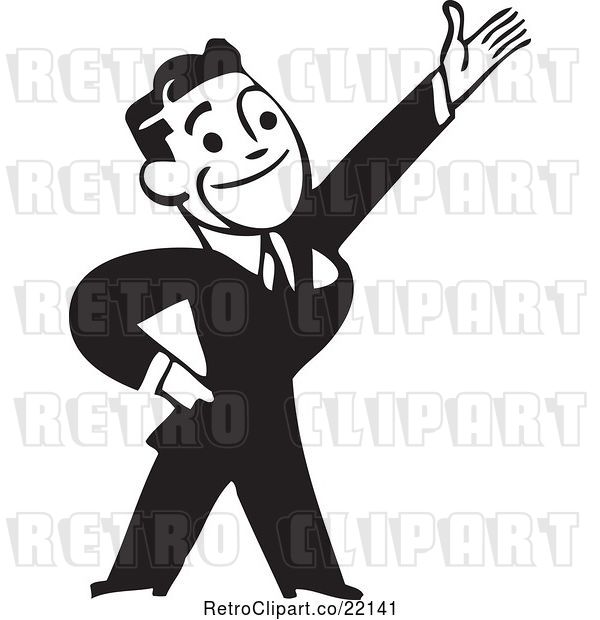 Vector Clip Art of Retro Business Man Gesturing up Right